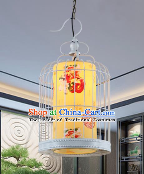 Asian China Handmade White Iron Birdcage Lantern Traditional Ancient Ceiling Lamp Hanging Palace Lanterns
