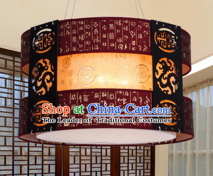 China Ancient Handmade Wood Carving Purple Lantern Traditional Ceiling Lamp Palace Lanterns