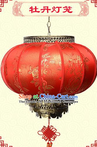 Chinese Handmade Palace Peony Lanterns Traditional New Year Red Hanging Lantern