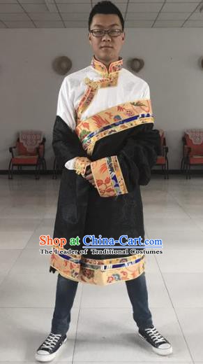 Traditional Chinese Zang Nationality Black Costume, Tibetan Ethnic Minority Kang-pa Tibetan Robe for Men