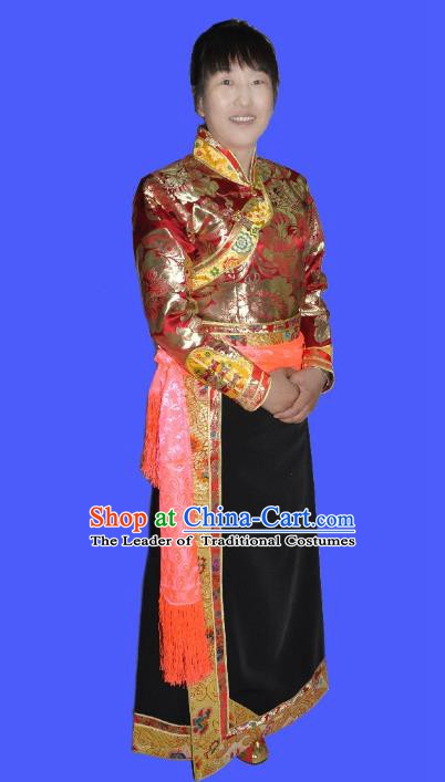 Traditional Chinese Tibetan Nationality Dance Costume, Zang Ethnic Minority Dress for Women