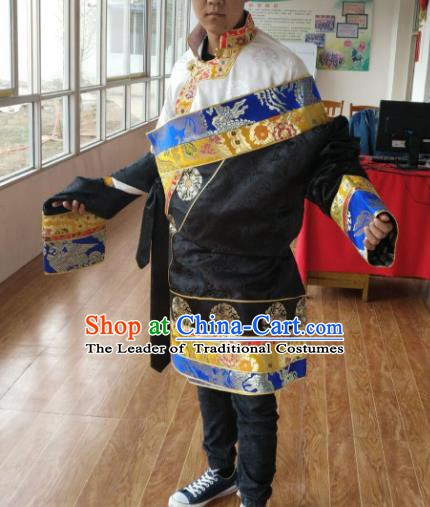 Traditional Chinese Zang Nationality Costume, Tibetan Ethnic Minority Black Tibetan Robe for Men