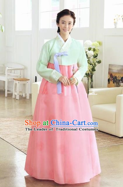 Korean Traditional Bride Hanbok Clothing Green Blouse and Pink Dress Korean Fashion Apparel Costumes for Women