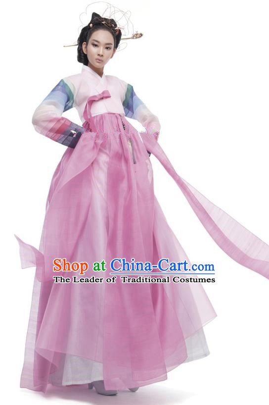 Korean Traditional Palace Clothing Empress Hanbok Pink Blouse and Dress Korea Fashion Apparel for Women