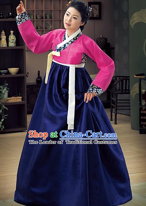 Korean Traditional Palace Garment Hanbok Fashion Apparel Costume Bride Navy Dress for Women