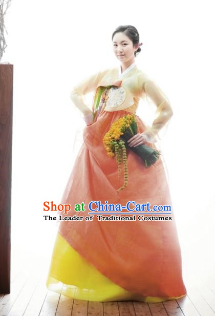 Korean Traditional Garment Palace Hanbok Orange Dress Fashion Apparel Bride Costumes for Women