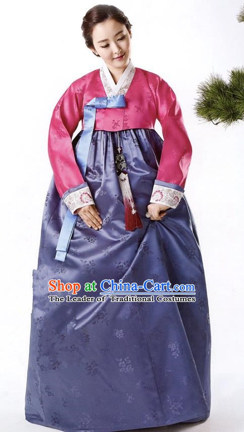 Korean Traditional Handmade Palace Hanbok Rosy Blouse and Purple Dress Fashion Apparel Bride Costumes for Women