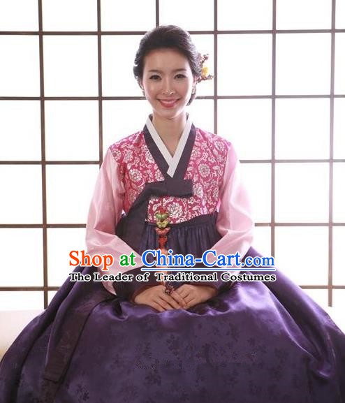 Korean Traditional Handmade Palace Hanbok Blouse and Purple Dress Fashion Apparel Bride Costumes for Women