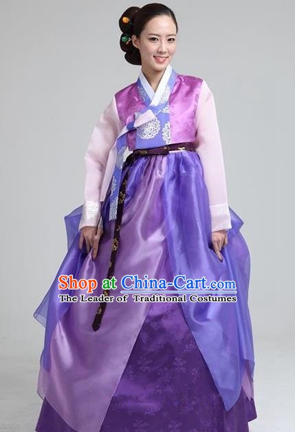 Top Grade Korean Traditional Hanbok Blouse and Purple Dress Fashion Apparel Costumes for Women