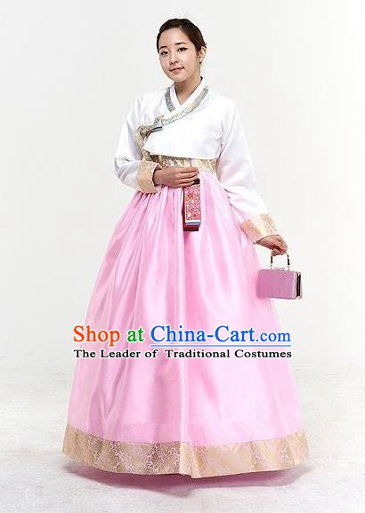Top Grade Korean Traditional Hanbok Bride White Blouse and Pink Dress Fashion Apparel Costumes for Women
