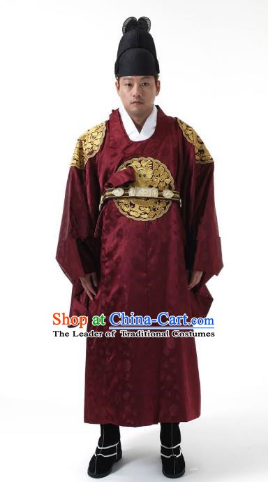 Asian Korean Traditional Costume Ancient Palace King Bridegroom Red Hanbok for Men