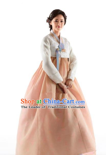 Korean Traditional Bride Hanbok White Blouse and Champagne Dress Ancient Formal Occasions Fashion Apparel Costumes for Women