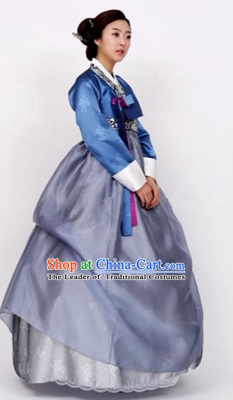 Korean Traditional Bride Tang Garment Hanbok Formal Occasions Royalblue Blouse and Blue Dress Ancient Costumes for Women