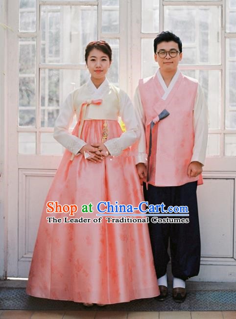Korean Traditional Wedding Pink Costumes Ancient Korean Palace Bride and Bridegroom Hanbok Complete Set