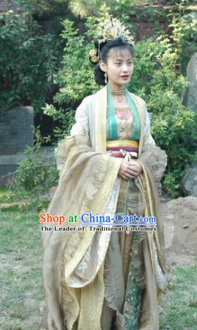 Chinese Song Dynasty Imperial Consort Dress Ancient Palace Lady Hanfu Replica Costume and Headpiece Complete Set for Women
