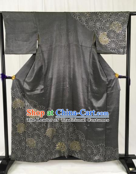 Japanese Traditional Black Kimono Ancient Samurai Yukata Robe Wafuku Hakama Haori Clothing for Men