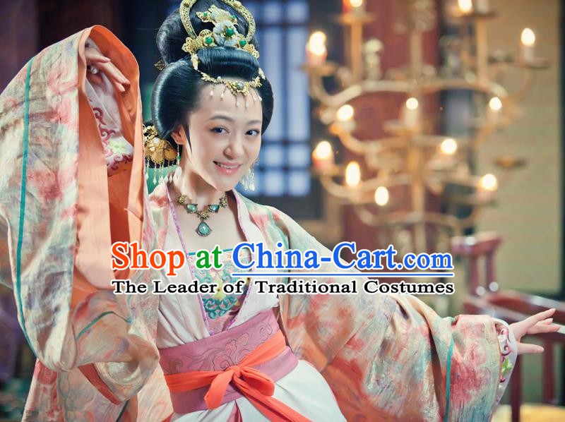 Chinese Song Dynasty Imperial Consort of Zhao Guangyi Embroidered Dress Ancient Palace Lady Dance Replica Costume for Women
