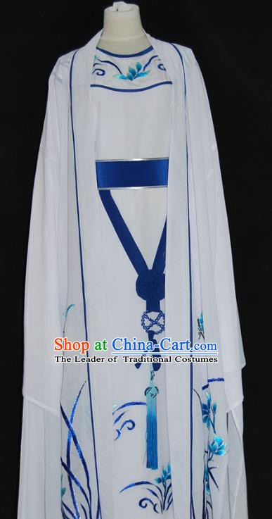 China Traditional Beijing Opera Niche Embroidered Orchid Costume Chinese Peking Opera Scholar White Robe for Adults