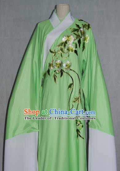China Traditional Beijing Opera Niche Costume Chinese Peking Opera Water Sleeve Embroidered Green Robe for Adults
