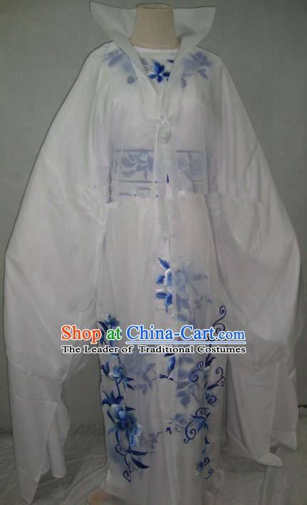 Traditional Chinese Beijing Opera Scholar Niche Costume Embroidered White Robe for Adults