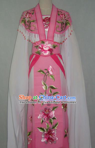 Traditional China Beijing Opera Embroidered Peony Pink Dress Chinese Peking Opera Diva Costume
