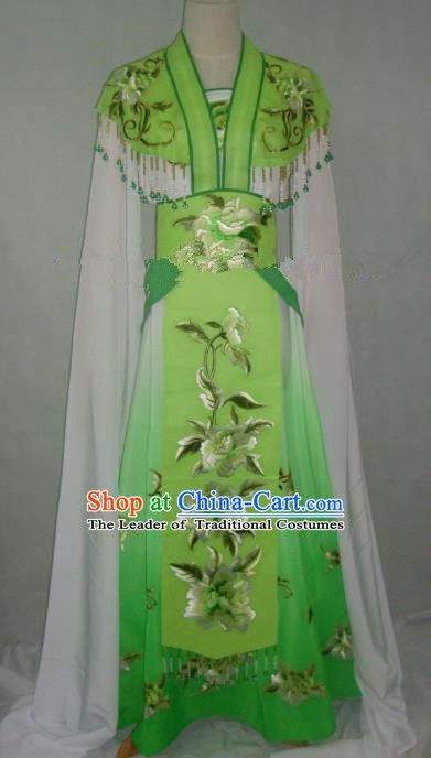 Traditional China Beijing Opera Embroidered Peony Green Dress Chinese Peking Opera Diva Costume