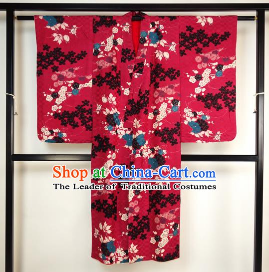 Asian Japan Palace Kimono Ancient Rosy Yukata Dress Formal Costume Furisode Kimonos for Women
