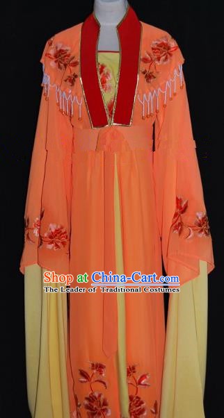 Traditional China Beijing Opera Diva Orange Dress Chinese Peking Opera Embroidered Costume