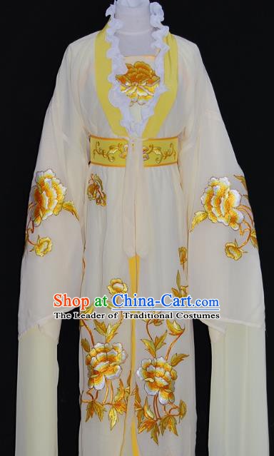 Traditional Chinese Beijing Opera Diva Beige Dress Peking Opera Princess Embroidered Costume