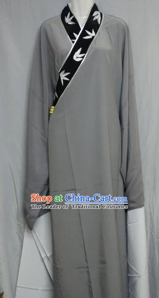 Top Grade Chinese Beijing Opera Young Men Costume Peking Opera Niche Embroidery Bamboo Leaf Grey Robe for Adults