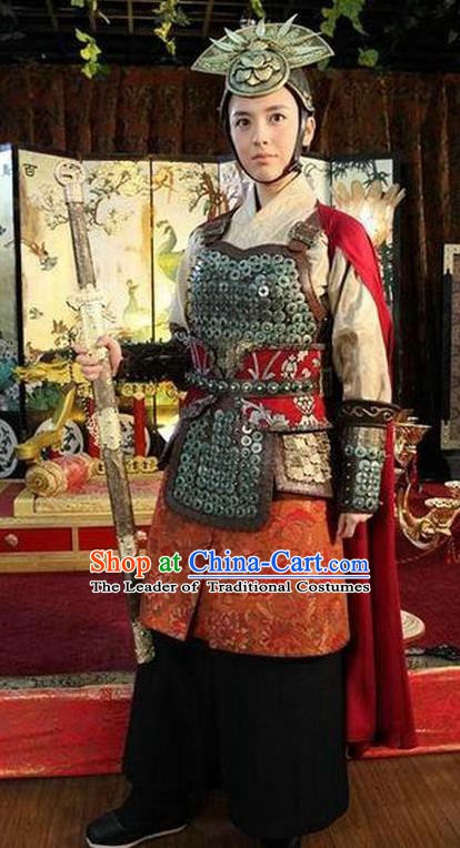 Chinese Ancient Tang Dynasty Female General Historical Costume Helmet and Armour for Women