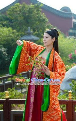 Chinese Ancient Tang Dynasty Nobility Lady Embroidered Dress Historical Costume for Women