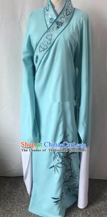 Chinese Beijing Opera Scholar Costume Peking Opera Niche Blue Embroidery Leaf Robe for Adults
