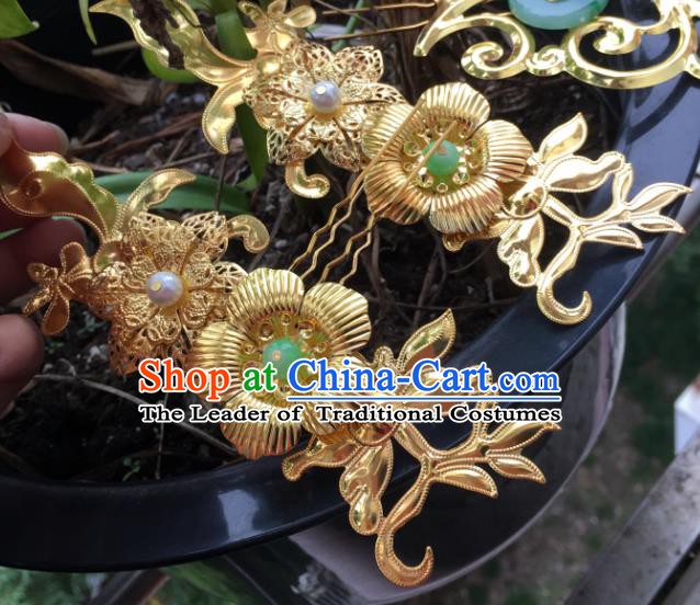 Chinese Ancient Hair Accessories Hair Clip Golden Hairpins Headwear for Women
