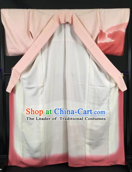 Japan Traditional Pink Silk Kimono Furisode Kimono Ancient Yukata Dress Formal Costume for Women