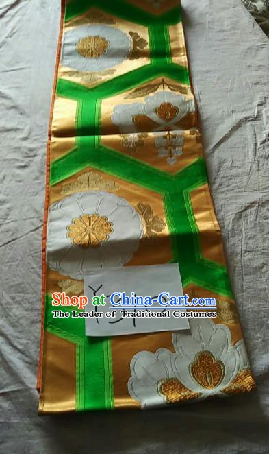 Japanese Traditional Kimono Yukata Dress Courtesan Embroidered Green Brocade Belts Waistband for Women