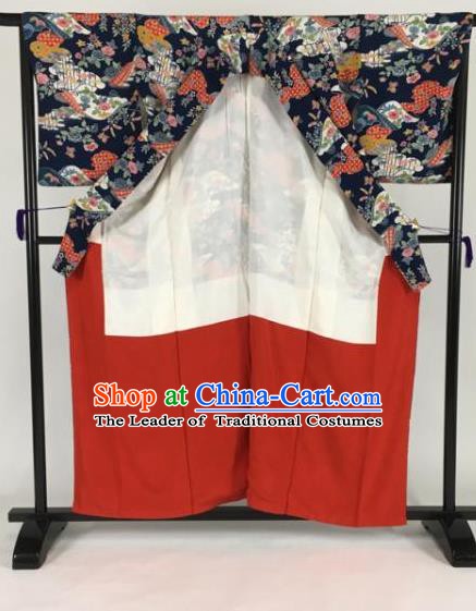 Japanese Mikado Costume Ancient Palace Printing Navy Kimono Traditional Wafuku Hakama Yukata Robe for Men