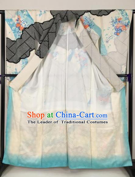 Ancient Japanese Geisha Furisode Kimonos Traditional Female Printing Yukata Dress Formal Costume for Women