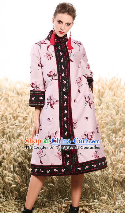 Chinese National Costume Traditional Embroidered Pink Dust Coats for Women