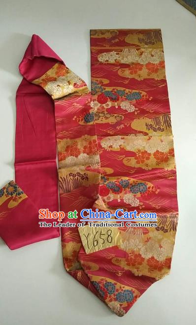 Japanese Traditional Embroidered Brocade Waistband Kimono Yukata Dress Pink Belts for Women