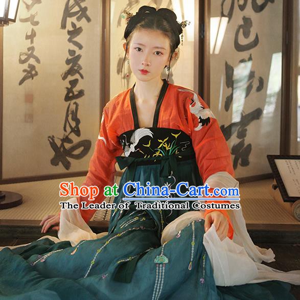 Chinese Ancient Tang Dynasty Royal Princess Costume Embroidered Hanfu Dress for Women