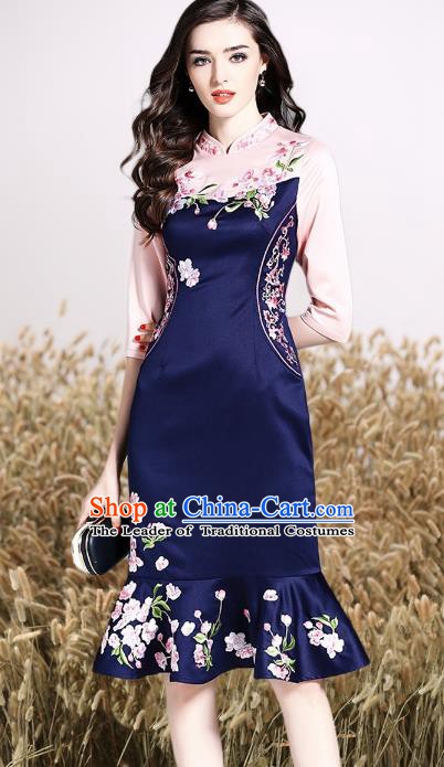 Chinese National Costume Cheongsam Embroidered Dress Tang Suit Qipao for Women