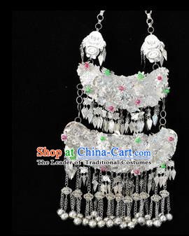 Traditional Chinese Miao Nationality Tassel Necklace Hmong Accessories Sliver Longevity Lock for Women