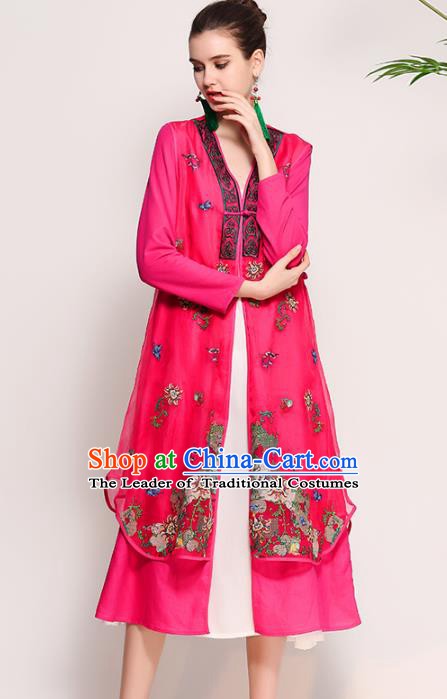 Chinese National Costume Tang Suit Pink Dust Coats Traditional Embroidered Coat for Women