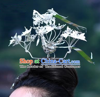 Traditional Chinese Miao Nationality Hair Accessories Sliver Birds Hairpins Hmong Hair Clip Headwear for Women