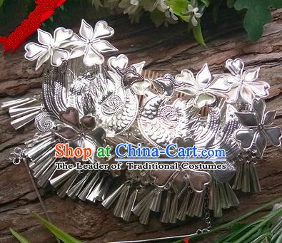 Traditional Chinese Miao Nationality Hair Accessories Tassel Sliver Hairpins Hmong Hair Comb Headwear for Women