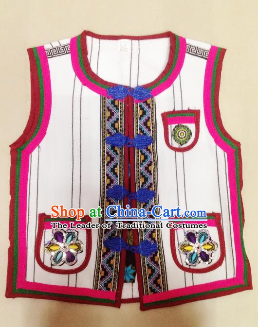 Traditional Chinese Yi Nationality Costume Embroidered Vest Ethnic Folk Dance Clothing for Kids