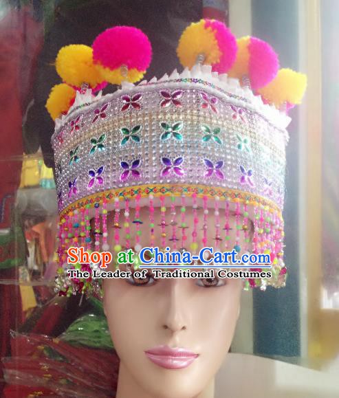 Traditional Chinese Yi Nationality Hair Accessories Ethnic Minority Tassel Hats Headwear for Women