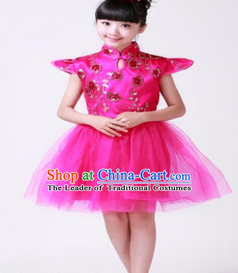 Top Grade Modern Dance Costume Stage Performance Compere Chorus Rosy Bubble Dress for Kids