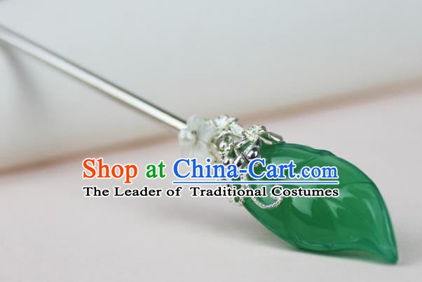 Chinese Ancient Handmade Hair Accessories Green Jade Hairpin Hair Fascinators Hairpins for Women